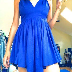 short strappy blue homecoming/prom dress